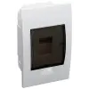 TRACON süllyesztett elosztódoboz, füstszínű ajtóval, N/PE sínnel 1x4 modul, IP40, (LxWxH=115x200x60mm)