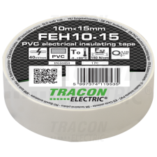 TRACON Szigetelőszalag, fehér10m×15mm, PVC, 0-90°C, 40kV/mm villanyszerelés