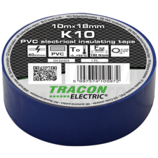 TRACON Szigetelőszalag, kék10m×18mm, PVC, 0-90°C, 40kV/mm villanyszerelés
