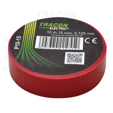 TRACON Szigetelőszalag, piros 10m×15mm, PVC, 0-90°C, 40kV/mm villanyszerelés