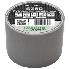 TRACON Szigetelőszalag, szürke20m×50mm, PVC, 0-90°C, 40kV/mm villanyszerelés