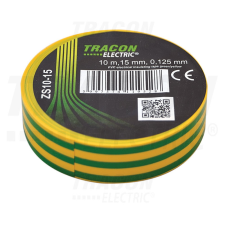 TRACON Szigetelőszalag, zöld/sárga 10m×15mm, PVC, 0-90°C, 40kV/mm villanyszerelés