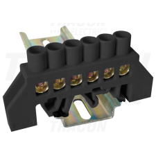 TRACON Szigetelt földelősín (N/PE), fekete230/400VAC, 100A, 8×12mm, 6P, IP20 villanyszerelés