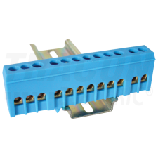 TRACON Szigetelt földelősín (N/PE), zárt, kék230/400VAC, 63A, 6×9mm, 12P, IP20 villanyszerelés