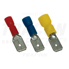 TRACON Szigetelt rátolható csatlakozó csap, sárgaréz, kék6,3×0,8mm, 2,5mm2 villanyszerelés