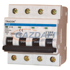 TRACON TDZ-4D-16 Kismegszakító, 4 pólus, D karakterisztika 16A, 6kA villanyszerelés