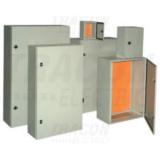 TRACON TFE504025 Falra szerelhető fém szekrény, teli ajtóval, 500x400x250, IP55, szerelőlappal, világosszürke RAL7035 villanyszerelés