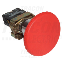 TRACON Tokozott gombafejű vészgomb, fémalapra szerelt, piros 1×NC, 3A/400V AC, IP44, d=40mm villanyszerelés
