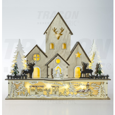 TRACON Tracon CHRWH9WW LED karácsonyi házikó tájképpel, fa, elemes Timer 6+18h,9LED, 3000K, 2xAA karácsonyfa izzósor