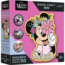 Trefl puzzle wood craft: disney, minnie egér virágokkal - 50 darabos puzzle fából puzzle, kirakós