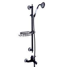  TRENDY&#039;S kád csaptelep, falra szerelhető, zuhanykészlettel, matt fekete kerámia hímzéssel fürdőkellék