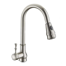 TRENDY S hattyú típusú konyhai csaptelep 2 funkcióval, szatén rozsdamentes acél csaptelep