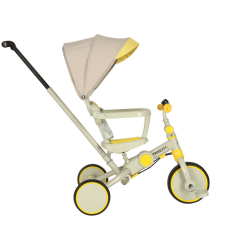  TRIKE FIX V4 tricikli gyerekeknek árnyékoló tetővel, tolókarral, sárga-szürke tricikli