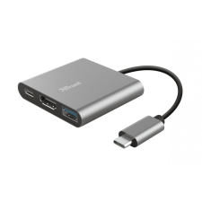 Trust Kábel Átalakító - Dalyx 3in1 Multiport USB-C (szürke, aluminium, USB-C apa / HDMI+Type-C+USB3.1 anya) laptop kellék