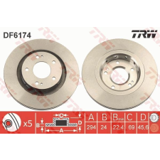 TRW Féktárcsa TRW DF6174 féktárcsa