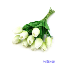 Tulipán gumis 10 szálas real touch köteg 33cm - Halvány Zöld dekorációs kellék
