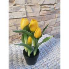 Tulipán Művirág 4 szálas virágcserépben 22cm #sárga dekoráció