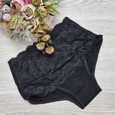 Turbó Magas derekú női alsó széles csipke díszítéssel M, Fekete női alsó