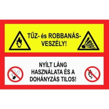  Tűz és robbanásveszély - műanyag,  300*450mm információs tábla, állvány