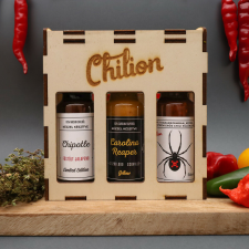  Tüzes Chipotle, Fekete özvegy és sárga Carolina Reaper díszdobozban szósz, mártás