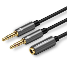 uGreen AUX UGREEN audio splitter fejhallgató + mikrofon 3,5 mm-es mini jack kábelhez, 28 cm (fekete) kábel és adapter