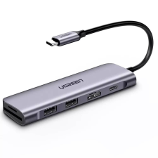 uGreen CM195 6 az 1-ben adapter USB-C hub, 2x USB 3.0, HDMI, SD, microSD, 100W, szürke (70411) (UG70411) laptop kellék