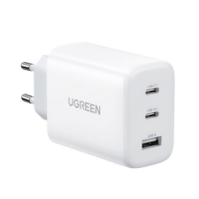 uGreen hálózati töltő 2 Type-C / USB aljzat (5V / 3A, 65W, PD gyorstöltés támogatás) FEHÉR mobiltelefon kellék