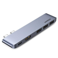 uGreen Multifunkcionális HUB 2x USB Type-c - USB Type-c PD (Thunderbolt 3, 100W, 4K @ 60 Hz, 10 Gbps) / HDMI 4K @ 30 Hz / 3x USB 3.0 MacBook Pro / Air szürke (60559) mobiltelefon kellék