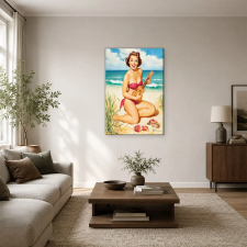  Ukulelés pin-up lány a tengerparton vászonkép dekoráció