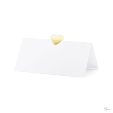  Ültetõkártya szívvel 10x5 cm fehér,arany S/10 party kellék