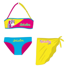  Unikornis fürdőruha szett - bikini+szoknya kislányoknak - pink-türkizkék-sárga - 122