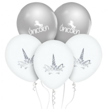Unikornis Silver léggömb, lufi 5 db-os 12 inch (30cm) party kellék