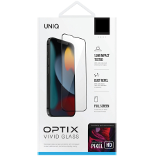 Uniq Apple iPhone 14 Plus, Kijelzővédő fólia, ütésálló fólia (az íves részre is!), Tempered Glass (edzett üveg), Uniq Optix Vivid, fekete mobiltelefon kellék