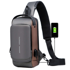  Unisex válltáska MRG M1025, USB-vel Powerbank, lopásgátló, titkos zseb, vízálló anyag, antracit szürke