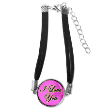 Uniszex állítható I Love You feliratos karkötő, pink színű háttérrel karkötő