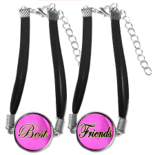 Uniszex állítható PÁROS Best Friends (Legjobb Barátok) karkötő, pink színű háttérrel karkötő