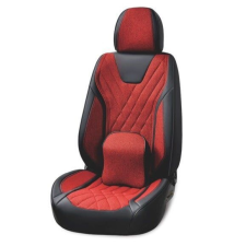  Univerzális autósüléshuzat-garnitúra, fekete ecobőr piros textillel, elöl-hátul gyerekülés