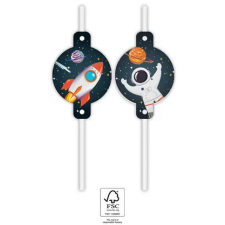 Űr Rocket Space papír szívószál, 4 db-os szett FSC party kellék