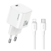 USAMS JO hálózati töltő Type-C aljzat (20W, PD gyorstöltő + lightning kábel) FEHÉR