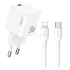 USAMS JO hálózati töltő Type-C aljzat (30W, PD gyorstöltő + lightning kábel) FEHÉR (JOXLTZ02)