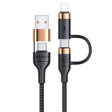USAMS kábel fonott U62 2xUSB-C/USB-A /lightning 1,2m PD gyorstöltés fekete SJ483USB01 (US-SJ483) mobiltelefon kellék
