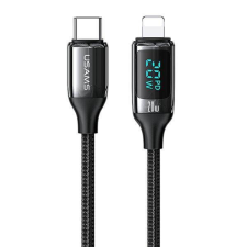 USAMS kábel fonott U78 USB-C - Lightning LED 1.2m 20W PD gyorstöltés fekete SJ545USB01 (US-SJ545) kábel és adapter