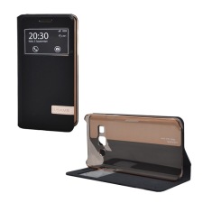 USAMS muge tok álló, b&#337;r hatású (flip, oldalra nyíló, asztali tartó funkció, view window) fekete a3000mg01 mobiltelefon kellék