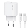 USAMS T65 Type-C hálózati töltő 20W és Type-C - Type-C kábel fehér (OYXLTZ01) (OYXLTZ01)