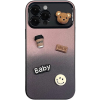 utángyártott Apple iPhone 14, Szilikon tok, színátmenetes, 3D maci, kávé, smile minta, Teddy Bear Coffee Case, rózsaszín/fekete