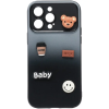 utángyártott Apple iPhone 15 Pro, Szilikon tok, színátmenetes, 3D maci, kávé, smile minta, Teddy Bear Coffee Case, szürke/fekete