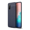 utángyártott Samsung Galaxy A10e SM-A102U, Szilikon tok, bőrhatású, varrásminta, sötétkék
