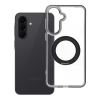 utángyártott Samsung Galaxy A37 tok, gyűrűs kitámasztóval, kameravédő peremmel, MagSafe, átlátszó-fekete