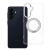 utángyártott Samsung Galaxy A57 tok, gyűrűs kitámasztóval, kameravédő peremmel, MagSafe, átlátszó-fehér
