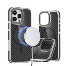 utángyártott Samsung Galaxy S26 műanyag tok, MagSafe, carbon minta, merevített sarok, fekete tok és táska